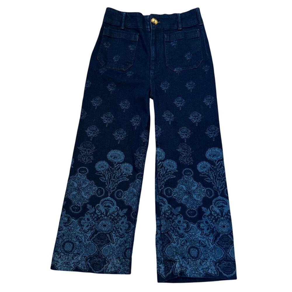 Maeve The Colette Floral Printed Wide Leg Crop Jeans Pants Women’s 28P Blue